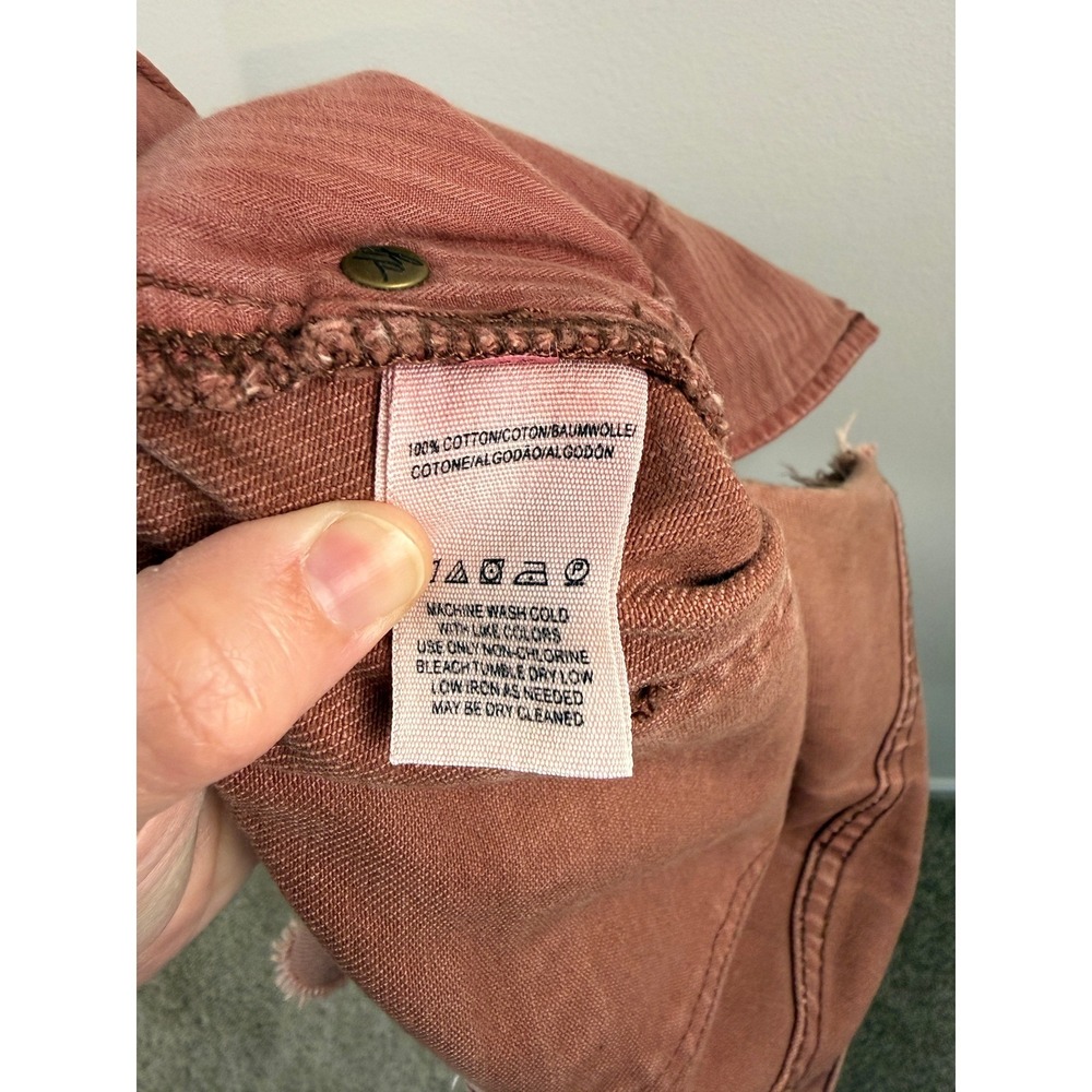 We The Free Denim Mini Skirt Women's 28W (Size 4) Rust Red Raw Hem Zip Front - Picture 4 of 7